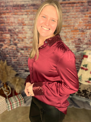 Merlot Glam Sequin Blouse